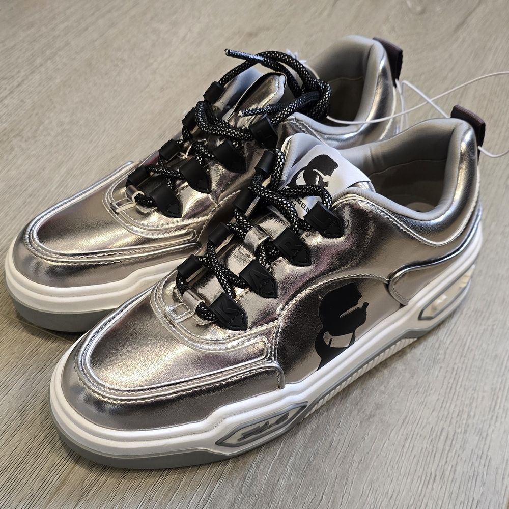 Karl Lagerfeld Silver Metallic Sneakers with Black Accents